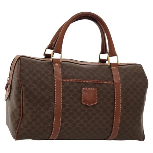 CELINE Macadam Canvas Boston Bag PVC Leather Brown Gold Auth bs24216 - Picture 1 of 16